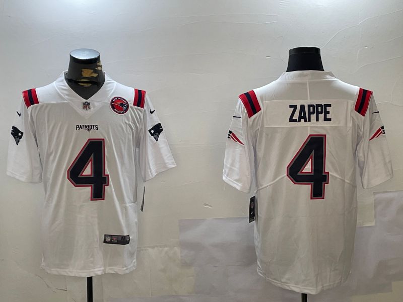 Men New England Patriots #4 Zappe White Second generation 2024 Nike Limited NFL Jersey style 2->new england patriots->NFL Jersey